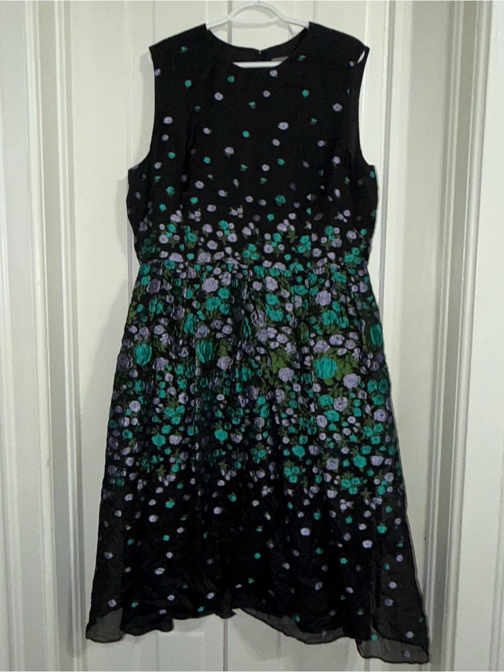 $2190 Women's size 20 Black Floral A-Line‎ Dress Lela Rose jacquard silk mix